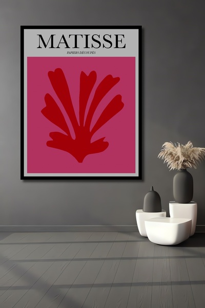 Teona Ahşap Tablou decorativ din lemn dreptunghiular Matisse cu aspect de rama cu frunze rosii