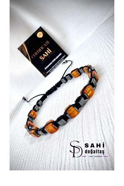 SAHİ_DOĞALTAŞ SAHİ DOĞALTAŞ Erkek Kehribar Doğal Taş Makrome Bileklik