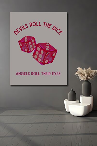Teona Ahşap Decorative Wooden Rectangular Painting Demons Throw Dice Angels Turn Their Eyes
