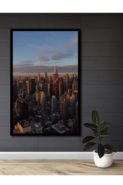 Teona Ahşap Tablou decorativ din lemn dreptunghiular cu vedere la cadru cu peisajul orașului New York