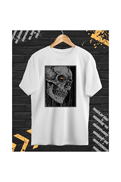 OEM Tricou Barbati cu Imprimeu, Craniu, Bumbac, Alb, M INTL