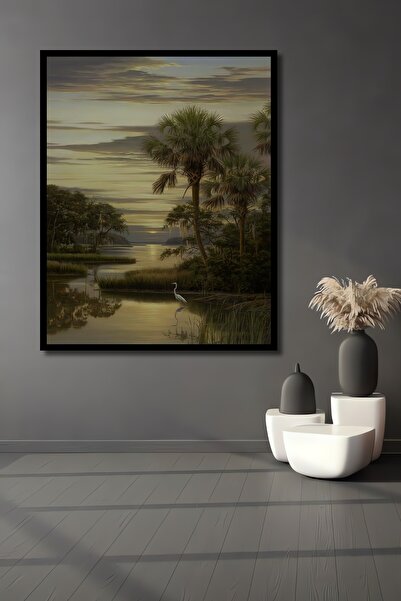 Teona Ahşap Tablou decorativ din lemn dreptunghiular cu aspect de rama de trestie la apus de soare