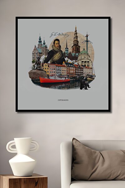 Teona Ahşap Tablou decorativ din lemn dreptunghiular Vedere la orașul Copenha...