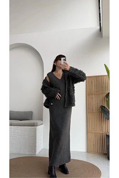 SBL COLLECTİON Fringed Cardigan Dress Set