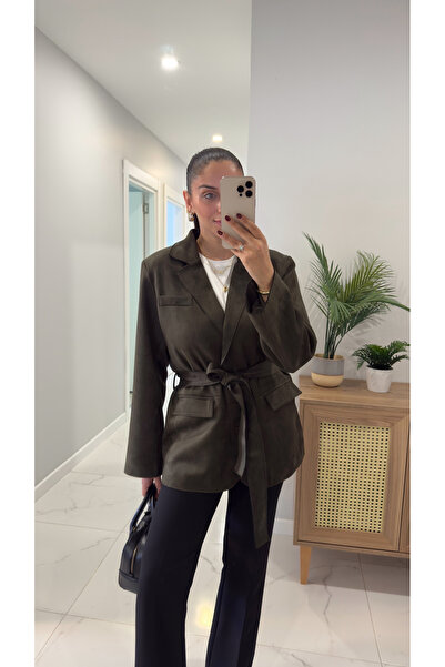 BİRCANÇİL Risan Khaki Belted Suede Jacket