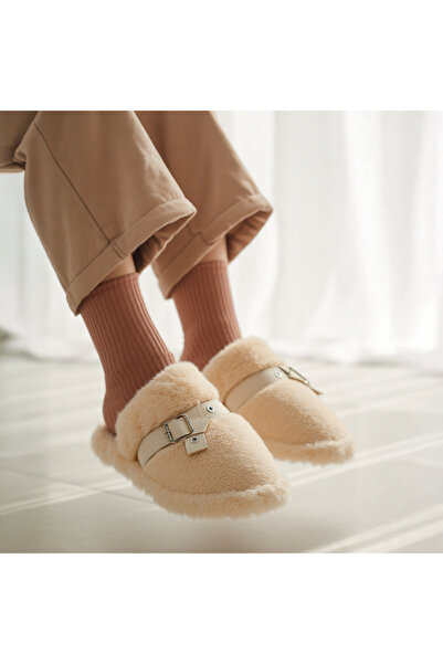 OEM Fluffy and warm slippers for women, with decorative buckle applique, WP-8219