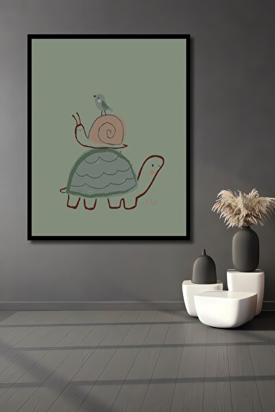 Teona Ahşap Tablou decorativ din lemn dreptunghiular cu aspect de șurubelniță, melc, pasăre