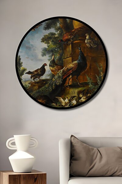 Teona Ahşap Tablou decorativ cu cadru rotund din lemn, cu aspect de păsări și păsări din pădure