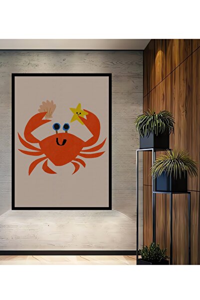 Teona Ahşap Tablou decorativ din lemn dreptunghiular cu aspect de cadru Happy Crab și Starfish