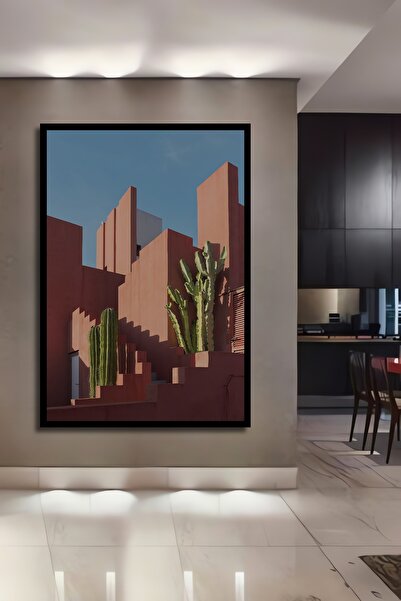 Teona Ahşap Tablou decorativ din lemn dreptunghiular cu aspect de cactus și s...