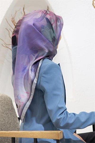 Vissona Tivil Silk Scarf 60842 - 11 - 0028 - 0022 Purple Watercolor Flower Pattern