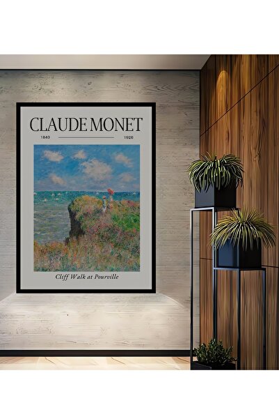 Teona Ahşap Tablou decorativ din lemn dreptunghiular Claude Monet Cliff Walk cu aspect de cadru