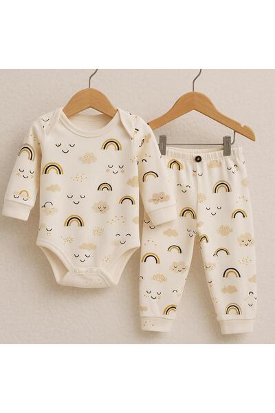 EFU BABY 2li Gökkuşağı Desenli %100 Pamuklu Unisex Bebek Takım