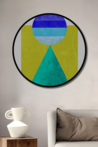 Teona Ahşap Tablou decorativ cu cadru rotund din lemn Aspect Culori geometrice Armonie