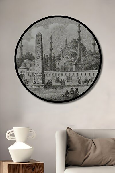Teona Ahşap Decorative Wooden Round Frame Look Table Sultanahmet Mosque and O...