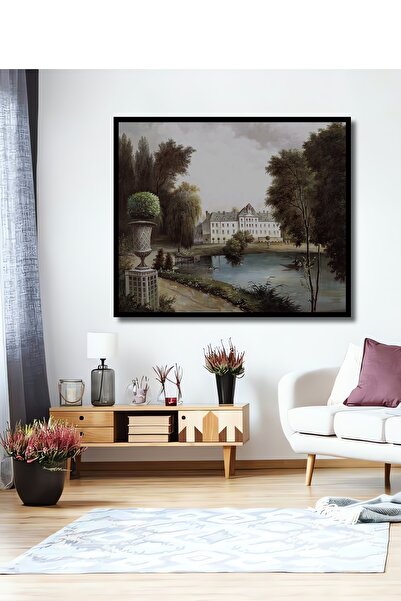 Teona Ahşap Tablou decorativ din lemn dreptunghiular, aspect de cadru de peisaj de castel baroc