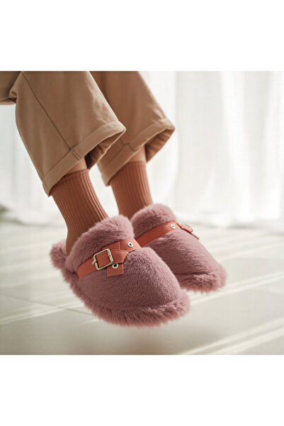 OEM Fluffy and warm slippers for women, with decorative buckle applique, WP-8219