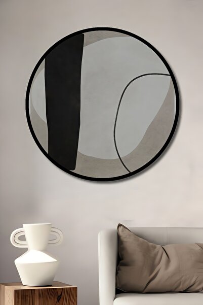 Teona Ahşap Tablou decorativ cu aspect de cadru rotund din lemn, compoziție figurativă abstractă