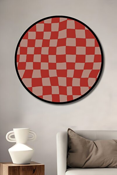 Teona Ahşap Tablou decorativ din lemn cu aspect de cadru rotund decorativ, roșu alb ondulat