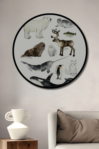 Teona Ahşap Tablou decorativ cu cadru rotund din lemn cu aspectul animalelor ...