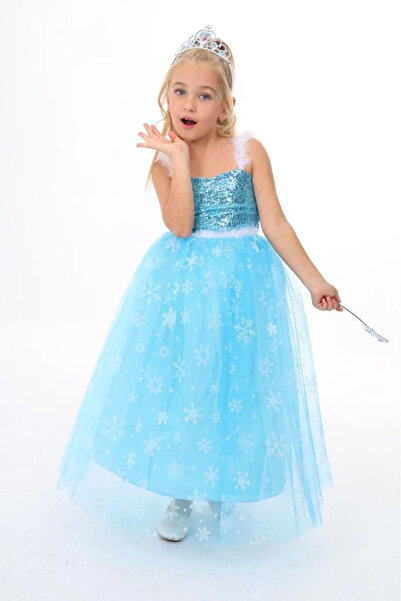 Partini Renklendir Elsa Çocuk Taş Asa Aksesuarlı Kostüm