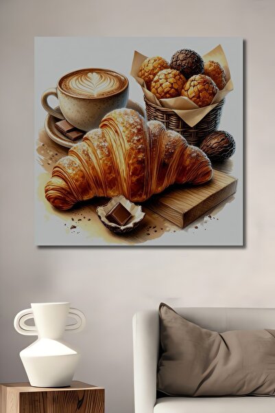 Teona Ahşap Banchet de cafea și croissant din lemn MDF decorativ dreptunghiul...