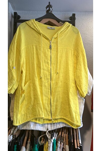 STYLENEST Women's Linen Lace Detailed Hooded Jacket Short Cap