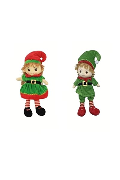 OEM Set of 2 Plush Mascots, Boy and Girl Elf, sings carol in Romanian, multicolor, 49 cm