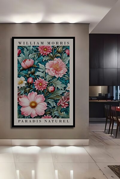 Teona Ahşap Tablou decorativ din lemn dreptunghiular cu aspect de cadru cu model de flori William Morris