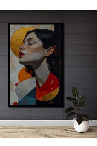 Teona Ahşap Tablou decorativ din lemn dreptunghiular care acoperă ochii femeii cu aspect de cadru