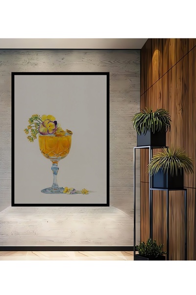 Teona Ahşap Tablou decorativ din lemn dreptunghiular cu flori portocalii aspe...