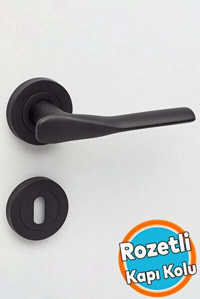 NZB Oda Kapı Kolu Mat Siyah Daire Rozetli Sürgülü ve Çelik Kapı Kulpu Uyumlu Sağ Sol Uygun Kolları
