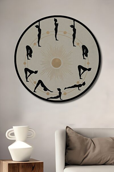 Teona Ahşap Tablou decorativ cu cadru rotund din lemn, cu aspect de poze de y...