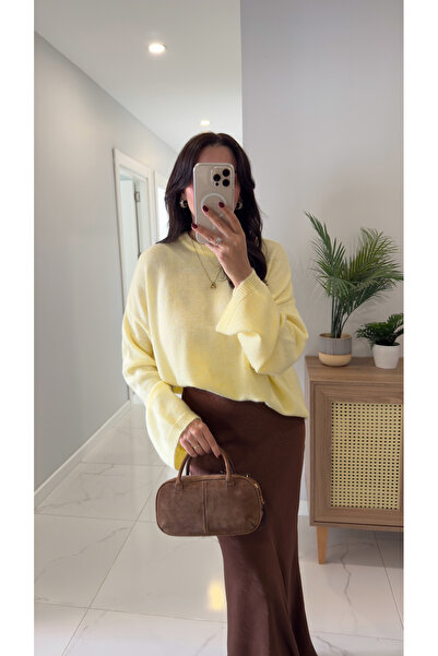 BİRCANÇİL Alin Sarı Geniş Kol Detaylı Triko
