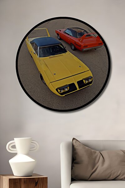 Teona Ahşap Tablou decorativ cu cadru rotund din lemn Aspect Vedere de sus Mașini clasice