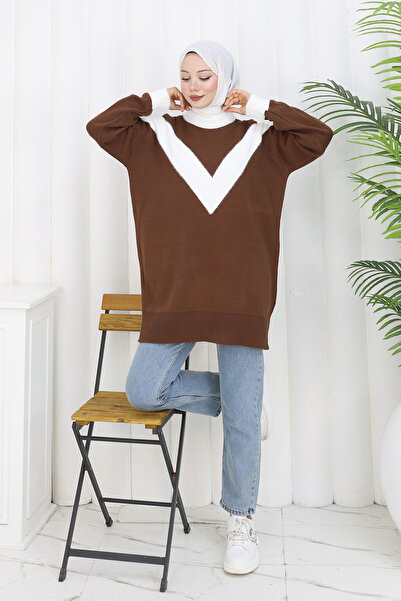 benguen Πλεκτό με σχέδιο Tunik S3017 Καφέ