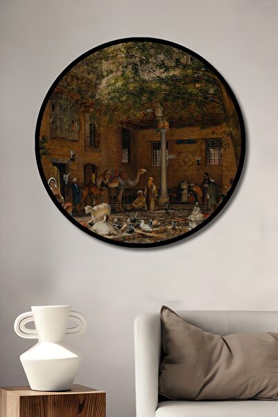 Teona Ahşap Tablou decorativ cu cadru rotund din lemn, cu aspect de animale și oameni din grădină