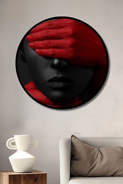 Teona Ahşap Tablou decorativ cu cadru rotund din lemn Aspectul Tăcerea mâinilor roșii