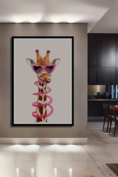 Teona Ahşap Tablă decorativă din lemn dreptunghiulară cu aspect rafinat de ochelari cu girafe