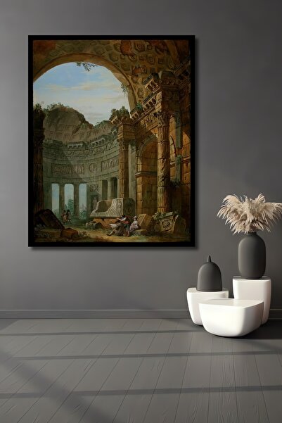 Teona Ahşap Tablă decorativă din lemn dreptunghiulară cu aspect de cadru de ruine antice ale templierilor