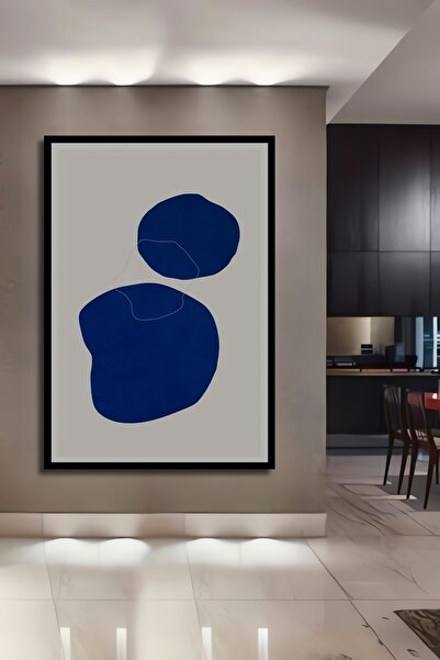 Teona Ahşap Tablou decorativ din lemn dreptunghiular, artă abstractă, forme albastre, aspect de cadru