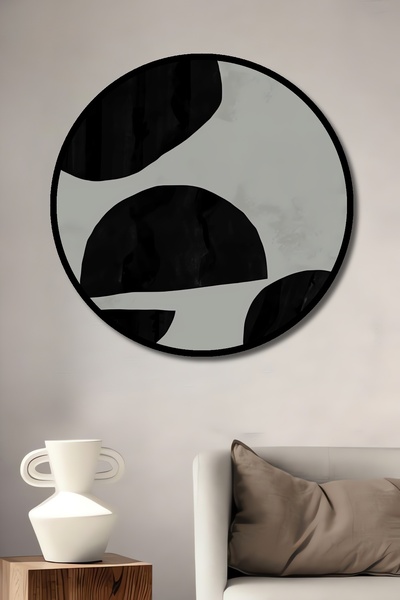 Teona Ahşap Tablou decorativ cu aspect de cadru rotund din lemn, artă abstrac...