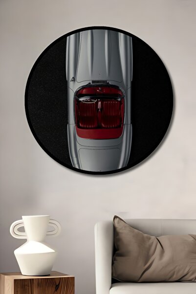 Teona Ahşap Tablou decorativ cu aspect de cadru rotund din lemn, vedere de sus a mașinii clasice