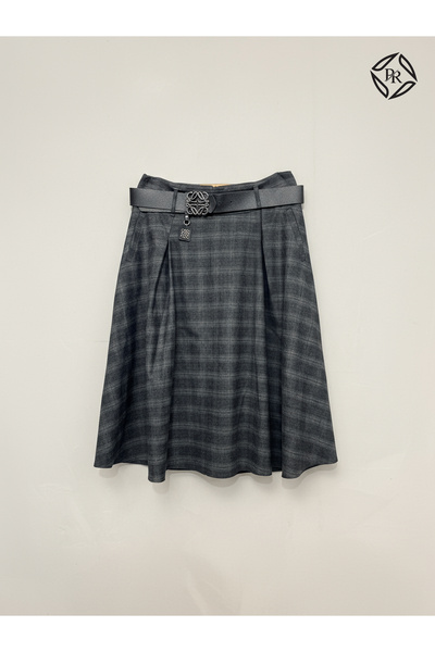 Fusion Kadın Rahat Kalıp Kemerli Pileli Desenli Etek