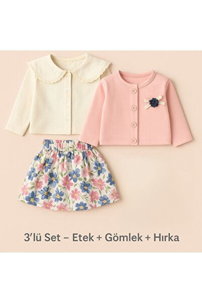 VİYOLİNA Flower Patterned Skirt and Cardigan Set
