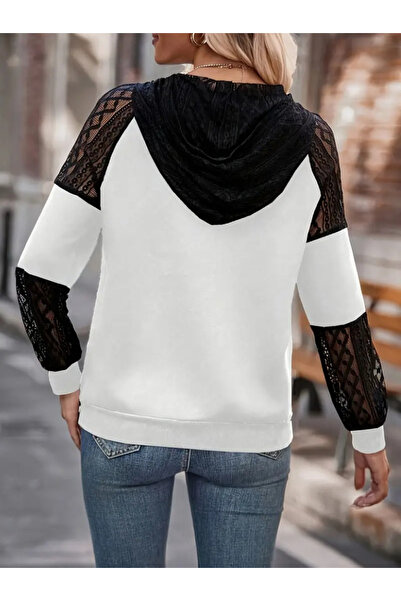 Viyamo Νέα σεζόν Casual κομψή γυναικεία μπλούζα με κουκούλα Σχέδιο δαντέλας με δύο κλωστές βισκόζης