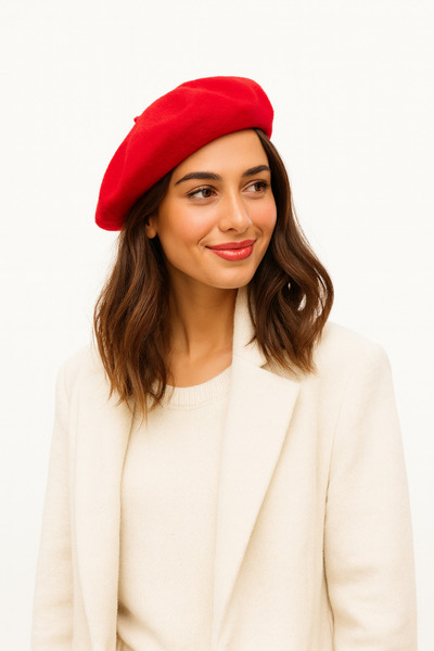 Hayalet French Style Red Painter Beret – Soft Textured Wool Content