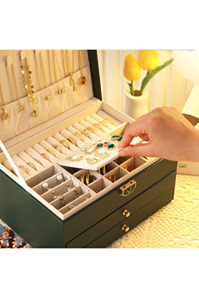 AB Luxury Concept Jewelry Box with 3 levels and 2 drawers, practical compartments for rings, earrings, necklaces