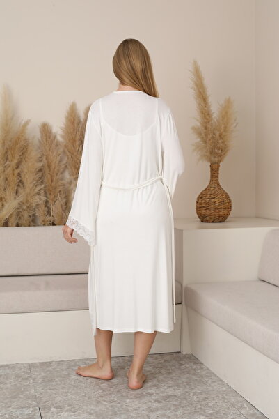 Miss Dünya Lissa Serenity Lace Detailed Maternity and Postpartum Dressing Gown Suspender Nightgown Set