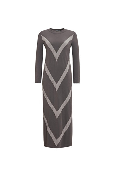 MISS DALIDA Geometrik Desenli Triko Antrasit Elbise